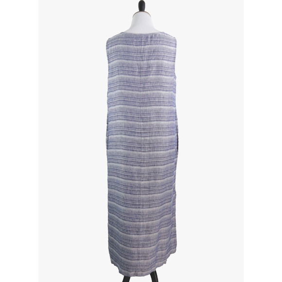 Pure J Jill Size L Woven Stripe Linen Maxi Dress Keyhole Neck Blue - Picture 4 of 10